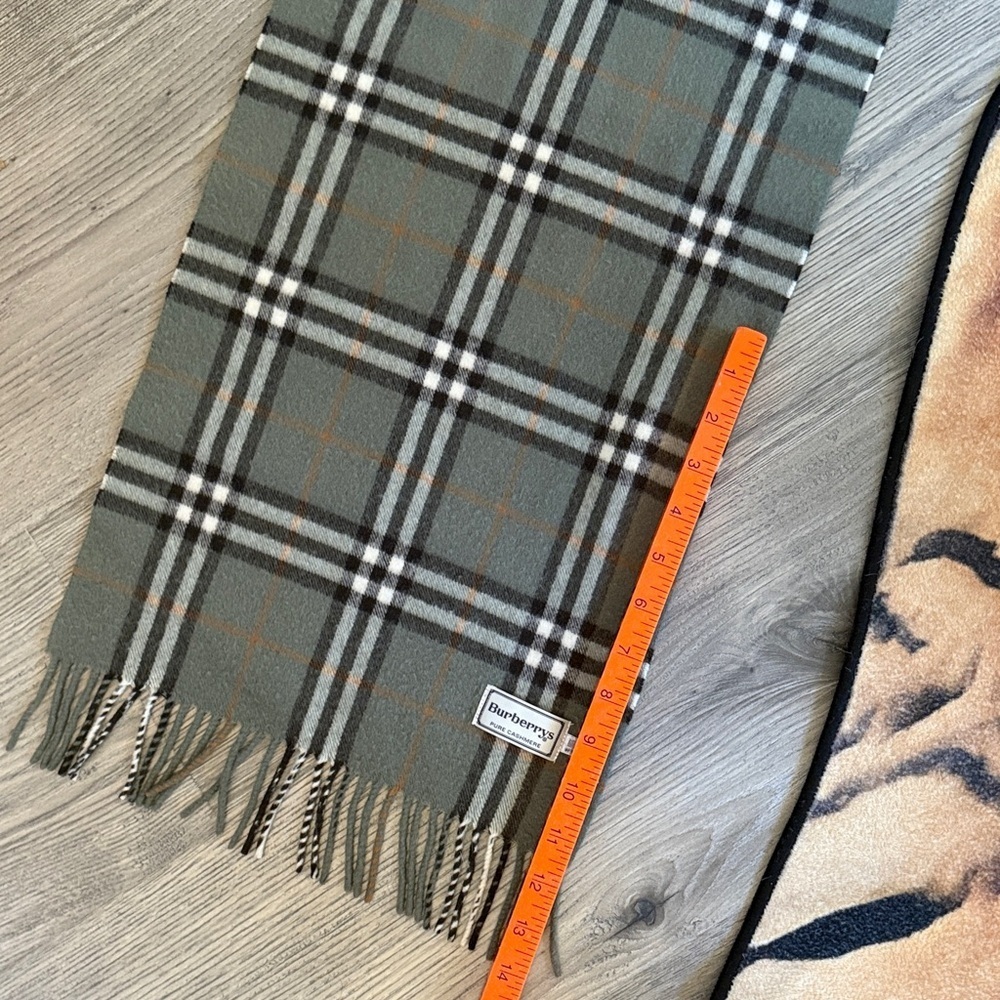 Vintage Burberrys light Olive and Orange Plaid Cashmere Scarf - Picture 9 of 10